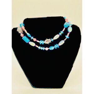Killer Designs Glass Bead Necklace | 24"| Purple Aqua and Iridescent Clear Beads